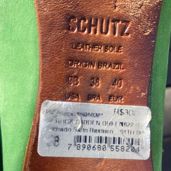 Schutz Cap Toe Flats Women Green Gold Size 9 - Picture 10 of 10